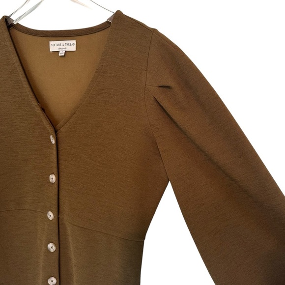 MADEWELL Texture & Thread Crepe Balloon-Sleeve Dress Olive Womens Size M - Picture 6 of 12